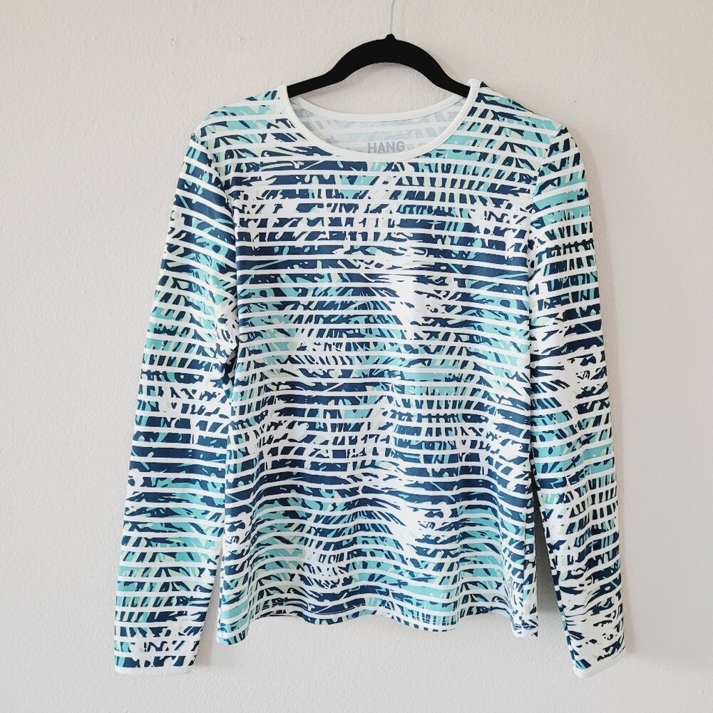 Hang Ten Women's Long Sleeve Rash Guard Shirt UPF 50+ Surf Size M Blue Geometric